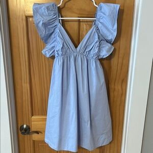 Day+Moon Light Blue Ruffle Sleeve Mini Dress Small